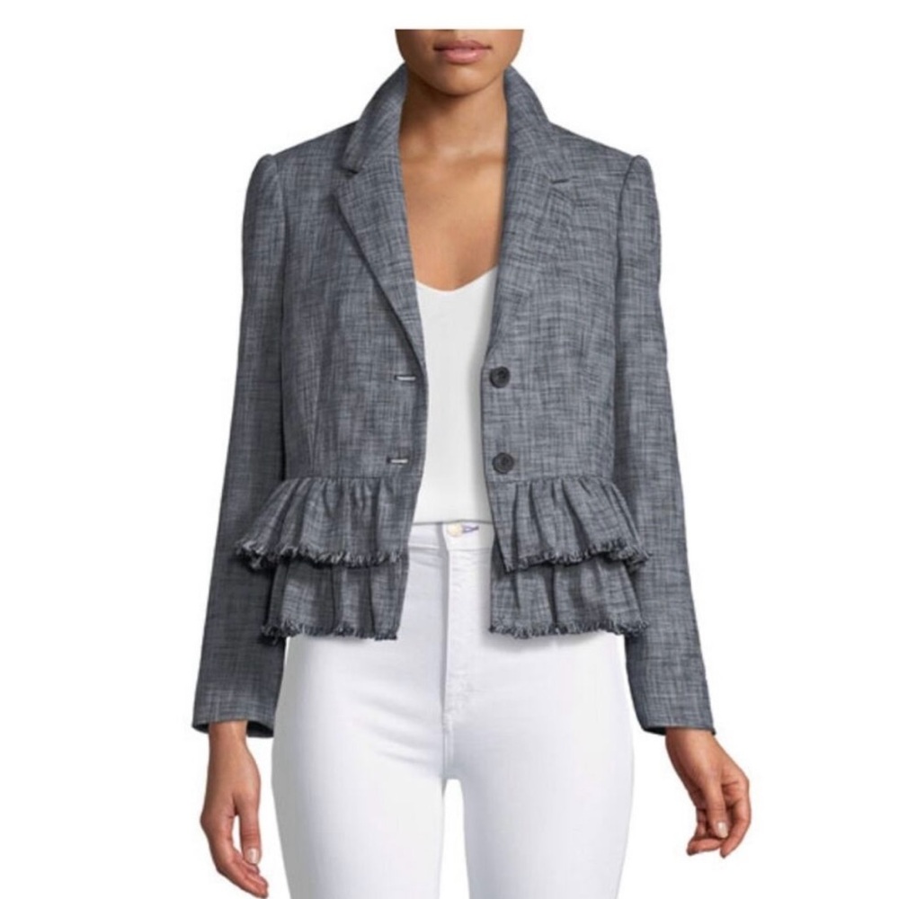 REBECCA TAYLOR  Slub-Suiting Two-Button Jacket Tweed Peplum Blazer  Size 8